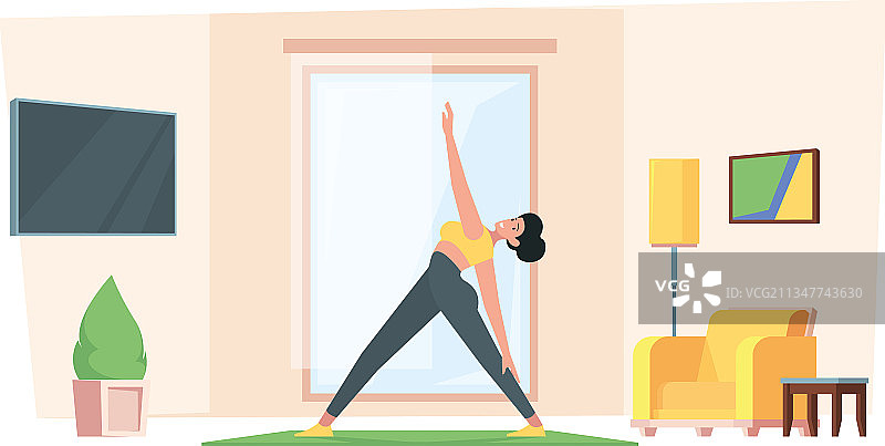 居家瑜伽家庭健康活力伸展运动图片素材