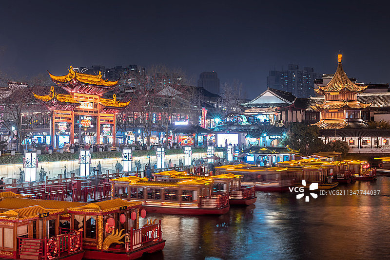 南京夫子庙秦淮河风光夜景图片素材