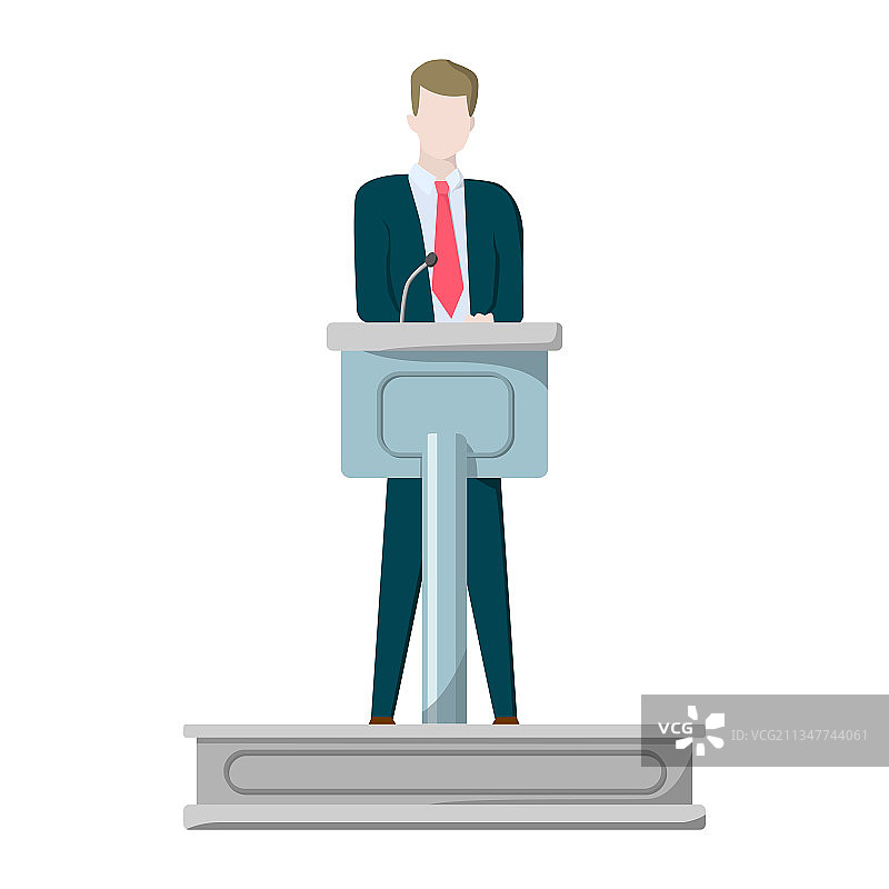 男子站在演讲台旁做展示图片素材