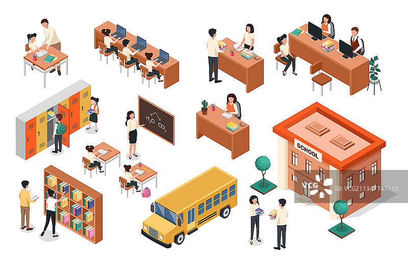2.5D学校老师与黑板学生图片素材