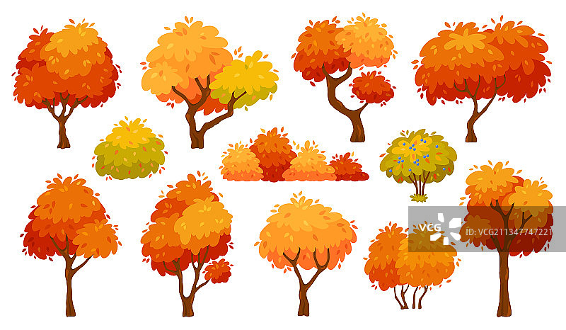 卡通秋季黄色森林树木灌木图片素材