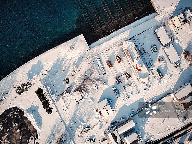 日本北海道洞爷湖湖光山色室兰航拍大疆dji俯拍雪地冬天冬季湖图片素材