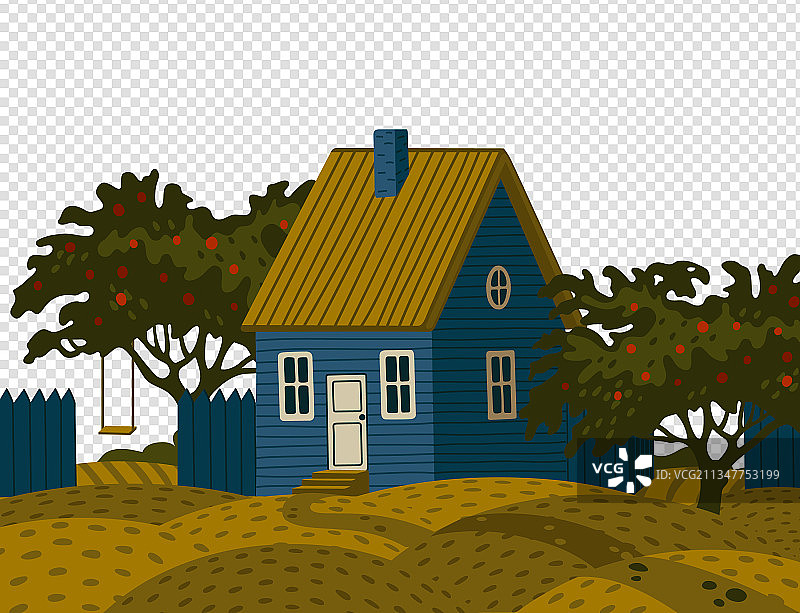 郊区住宅 - 带有蓝色的乡村别墅景观图片素材