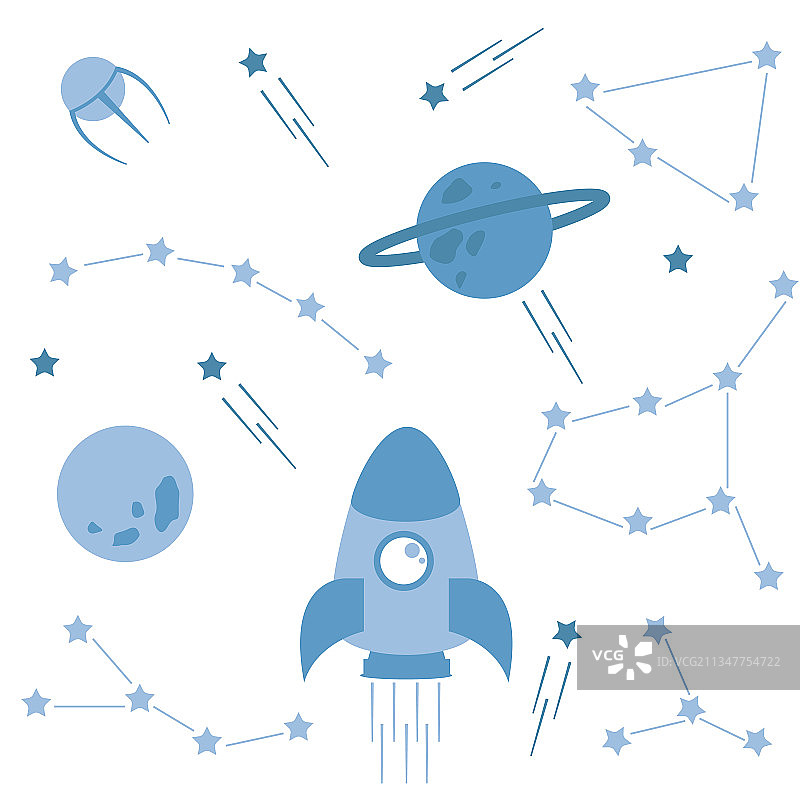 与太空火箭相关的元素合集图片素材