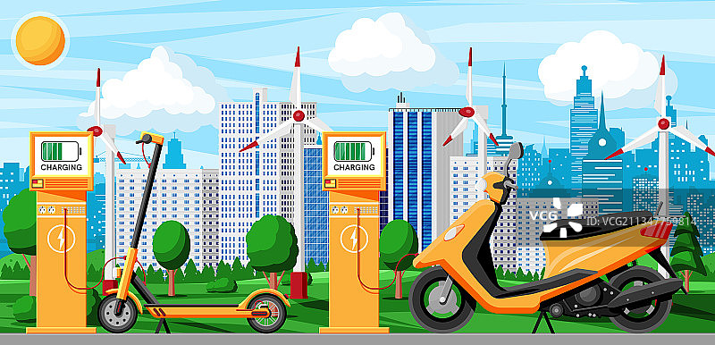 电动滑板车和充电站图片素材