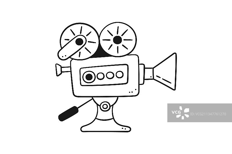 手绘涂鸦风格电影摄影机投影仪图片素材