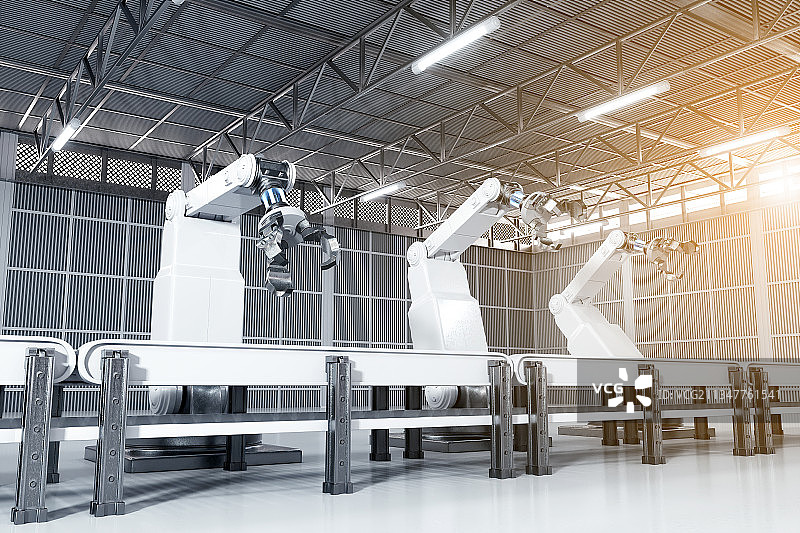 3D渲染的机械臂与工厂图片素材