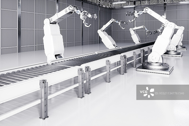 3D渲染的机械臂与工厂图片素材