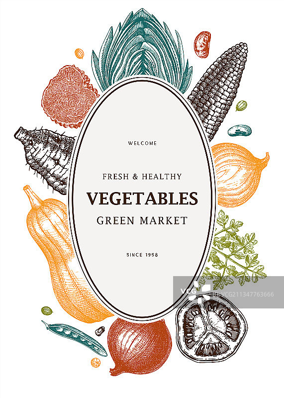 彩色蔬菜秋收节边框设计图片素材