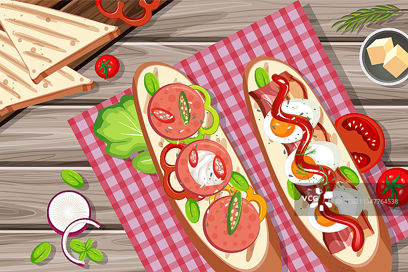 蔬菜食材意式烤面包片图片素材