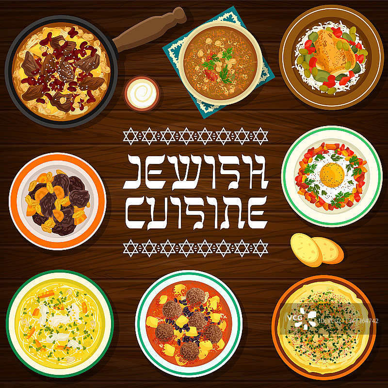 犹太食品卡通海报：以色列美食图片素材
