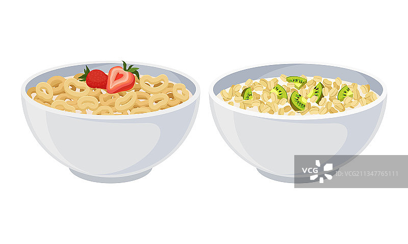 陶瓷碗里的格兰诺拉麦片与水果什锦早餐图片素材