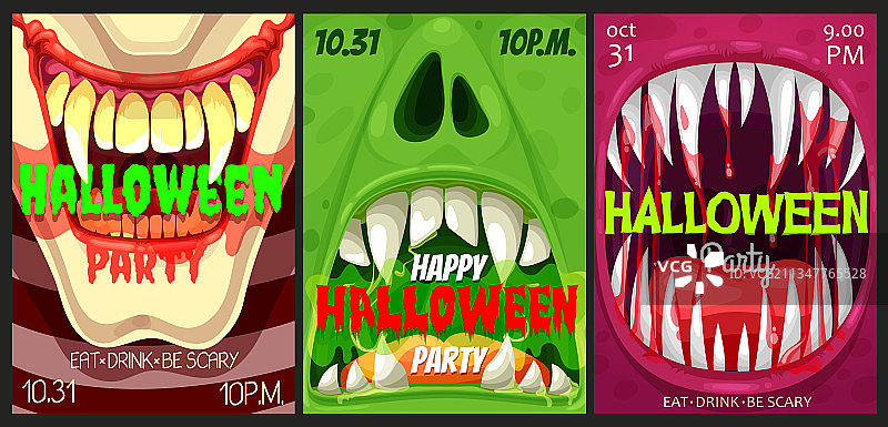 万圣节派对宣传单与怪物嘴巴图片素材