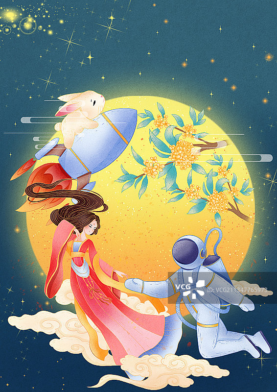 宇航员与嫦娥的世纪相遇图片素材