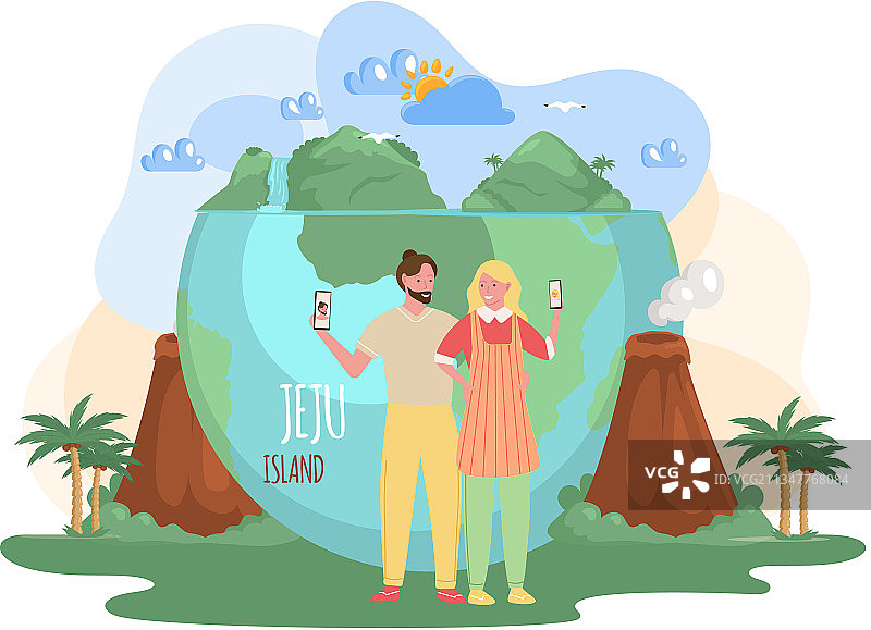 情侣在济州岛自拍图片素材