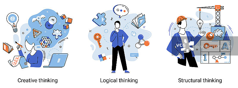 创意思考人群不同思维模式图片素材