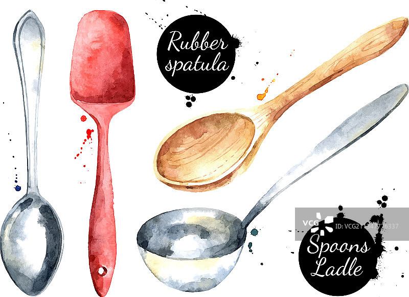 水彩厨房用具手绘餐具图片素材