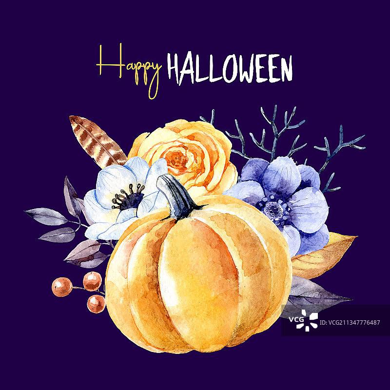 水彩万圣节贺卡图片素材