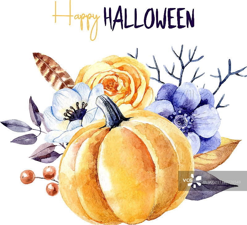 水彩万圣节贺卡图片素材