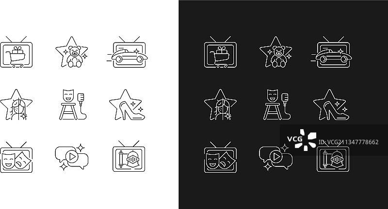 深色背景电视节目线性图标集图片素材