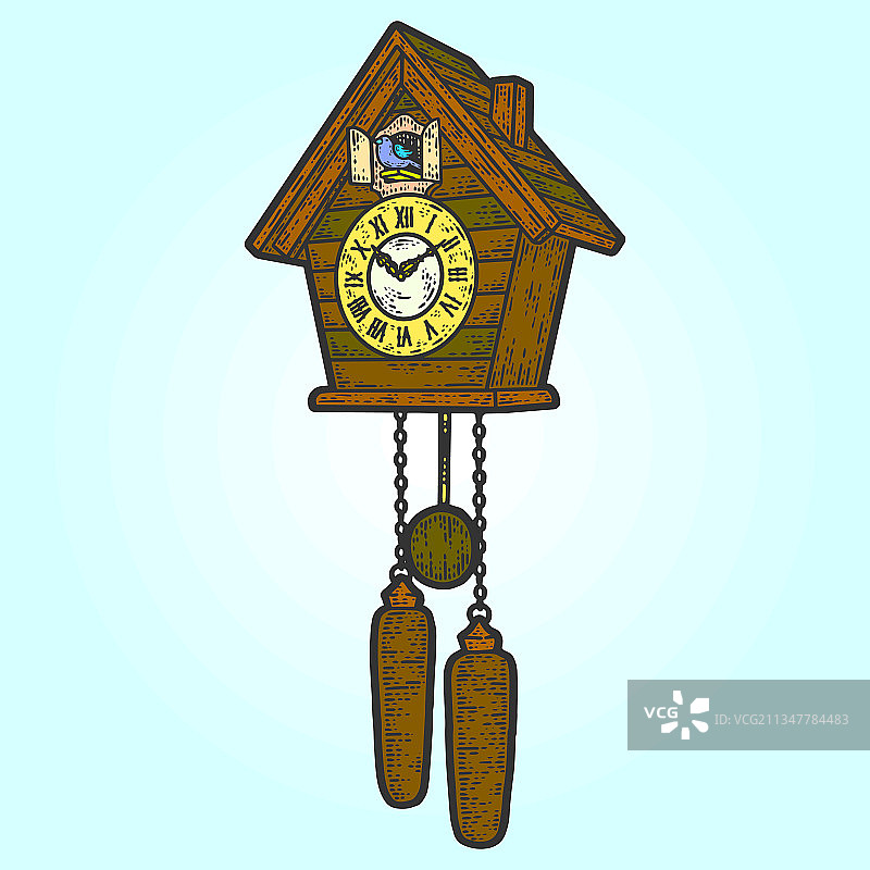 古董布谷鸟钟素描刮板图片素材