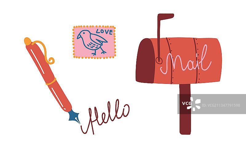 蘸水笔和带邮票的邮箱图片素材