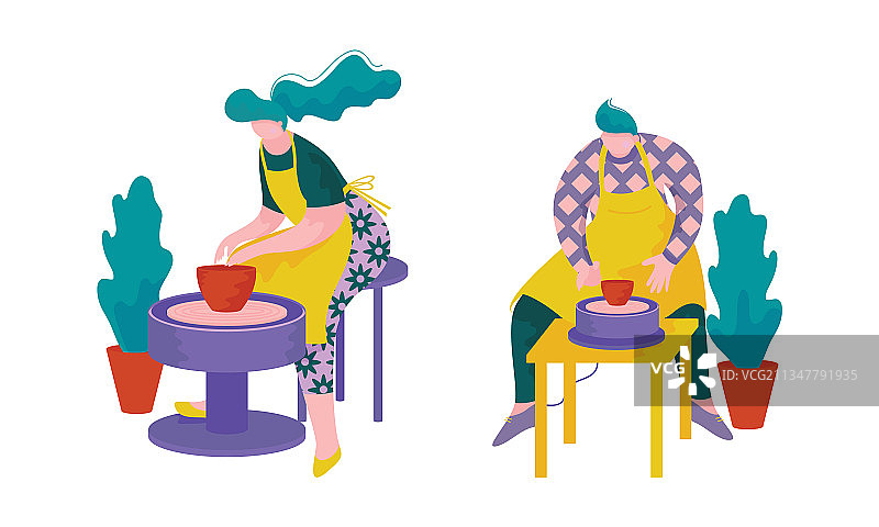 陶艺工坊：男女陶艺家图片素材