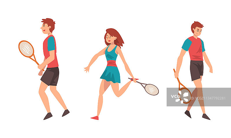 男人和女人在球场上打网球图片素材