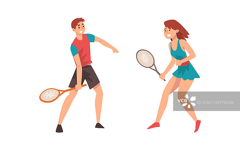 男人和女人在球场上打网球图片素材