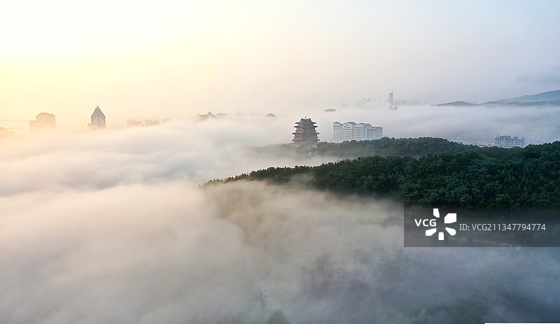 环翠楼公园晨雾图片素材