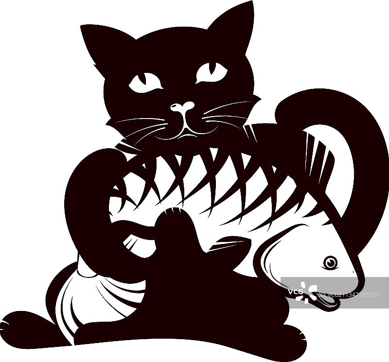 爪子拿着鱼的黑猫图片素材