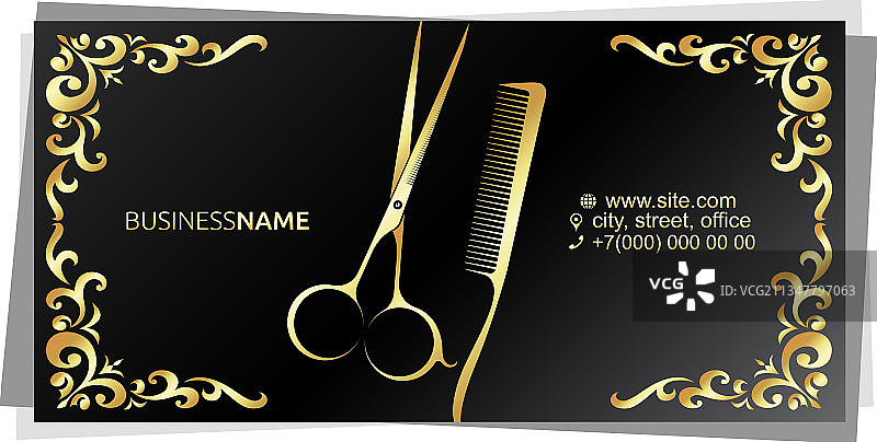 金色美容美发名片图片素材