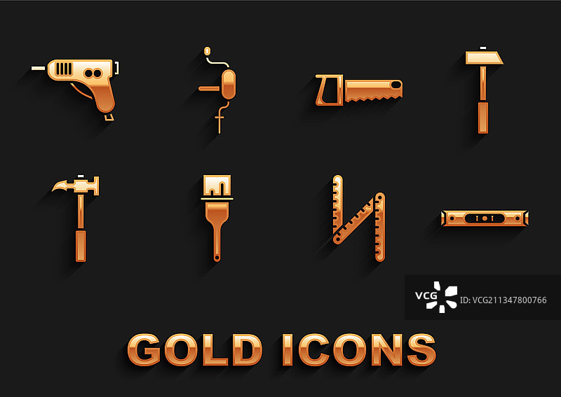 画笔、锤子、建筑气泡水平仪套装图片素材