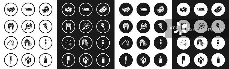 平底锅牛排、鱼排、肋眼牛排组合图片素材