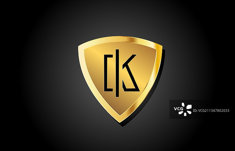 金色盾牌K字母标志图片素材