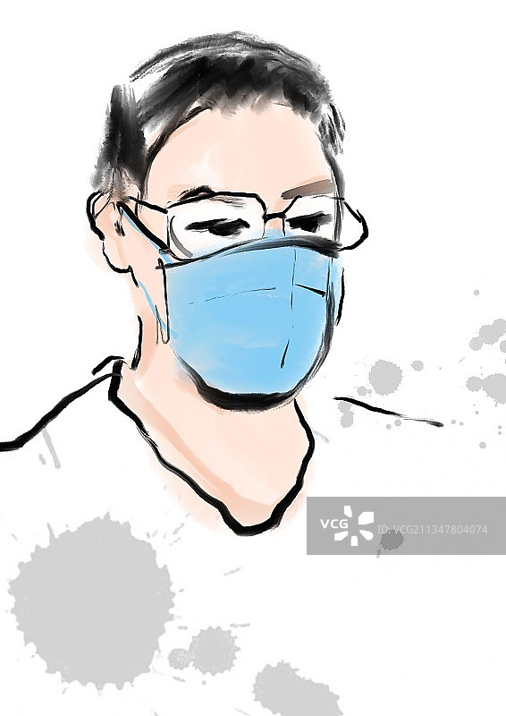 白色背景下戴防护面具的人的肖像图片素材