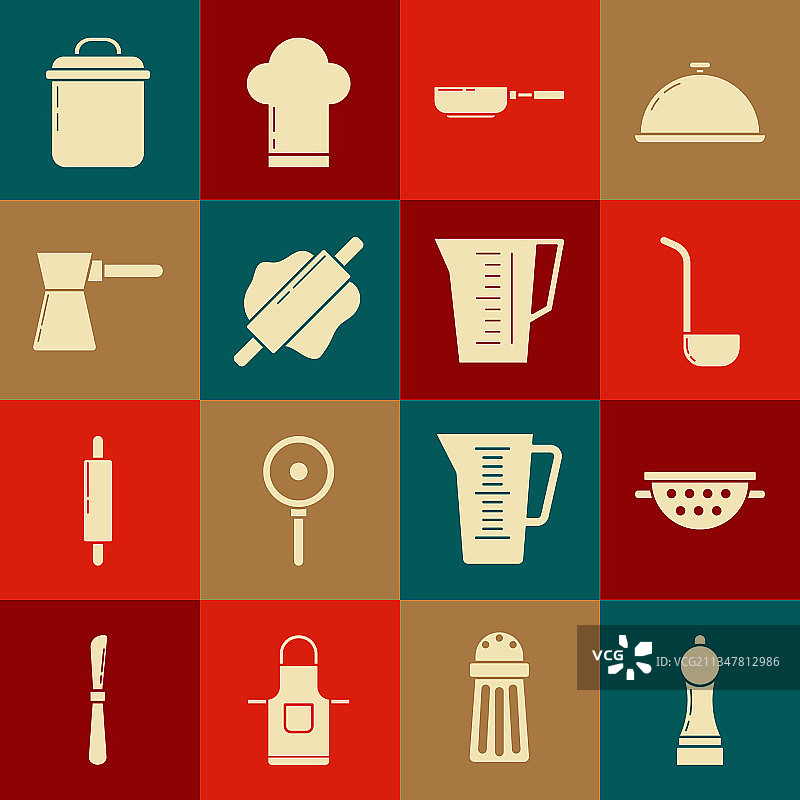 胡椒、厨房、滤锅、长柄勺和平底锅图片素材