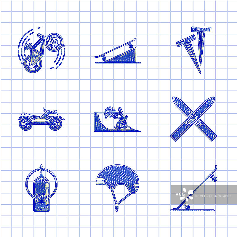 街道自行车坡道头盔滑板元素合集图片素材