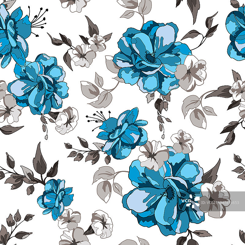 蓝色玫瑰花卉无缝图案背景图片素材