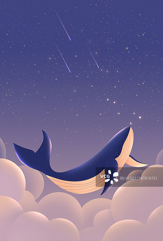 鲸鱼白云星空图片素材