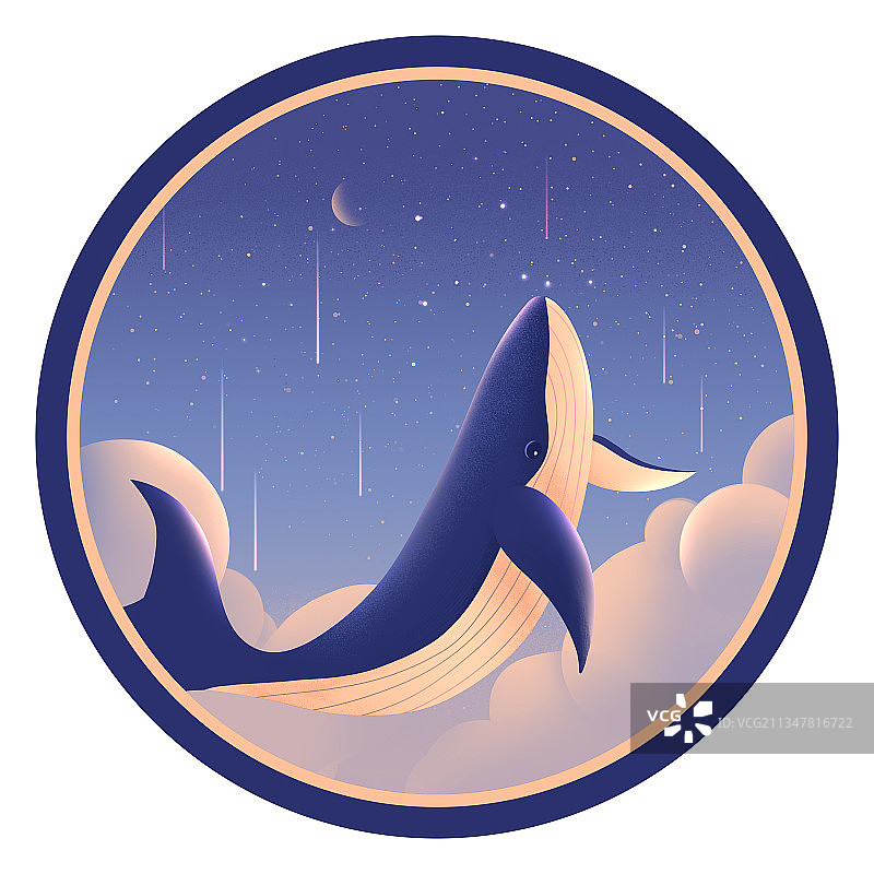 鲸鱼白云星空白底图片素材