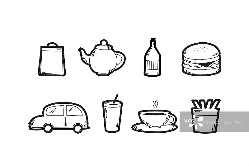 白色背景上的快餐图标集图片素材