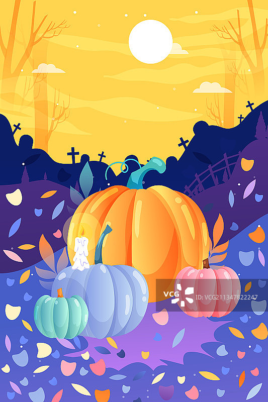 卡通女巫糖果购物节万圣节狂欢派对城堡鬼屋娱乐休闲渐变矢量插画图片素材