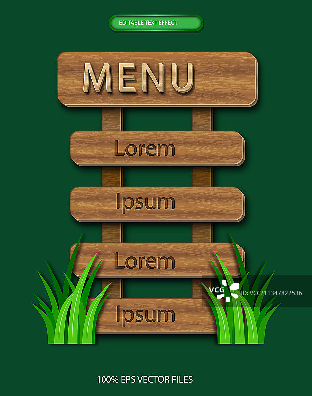 可自由编辑文字的木质游戏菜单效果图片素材