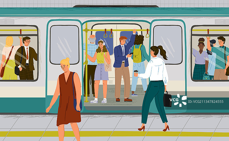 拥挤的站台上乘坐地铁的乘客图片素材