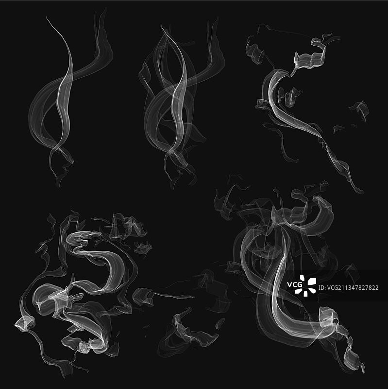 黑色背景下的逼真烟雾元素合集图片素材