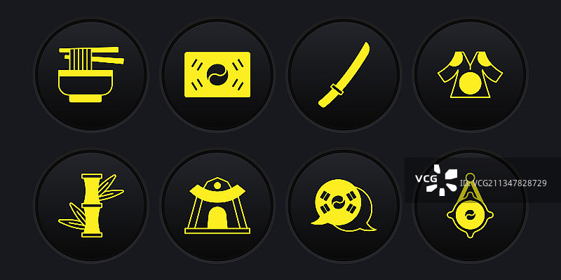 竹制和服韩国寺庙南方旗帜套装图片素材