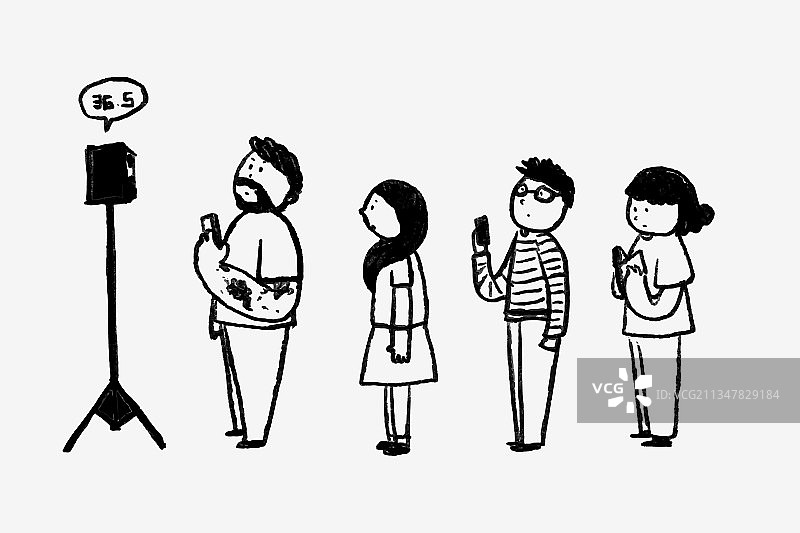 新常态卡通体温扫描图片素材