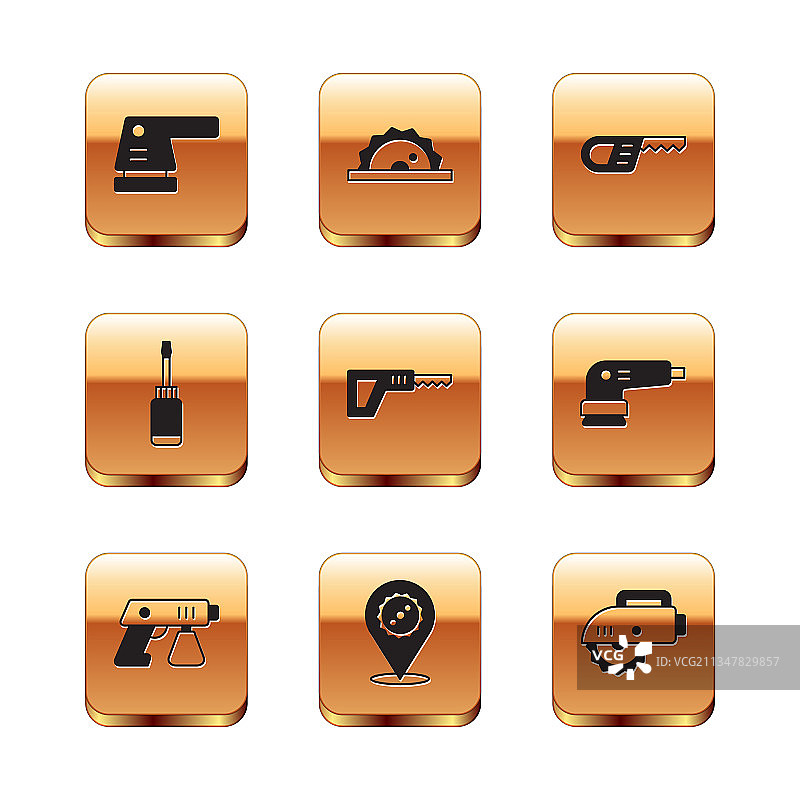 电动砂光机、喷漆枪和圆锯套装图片素材