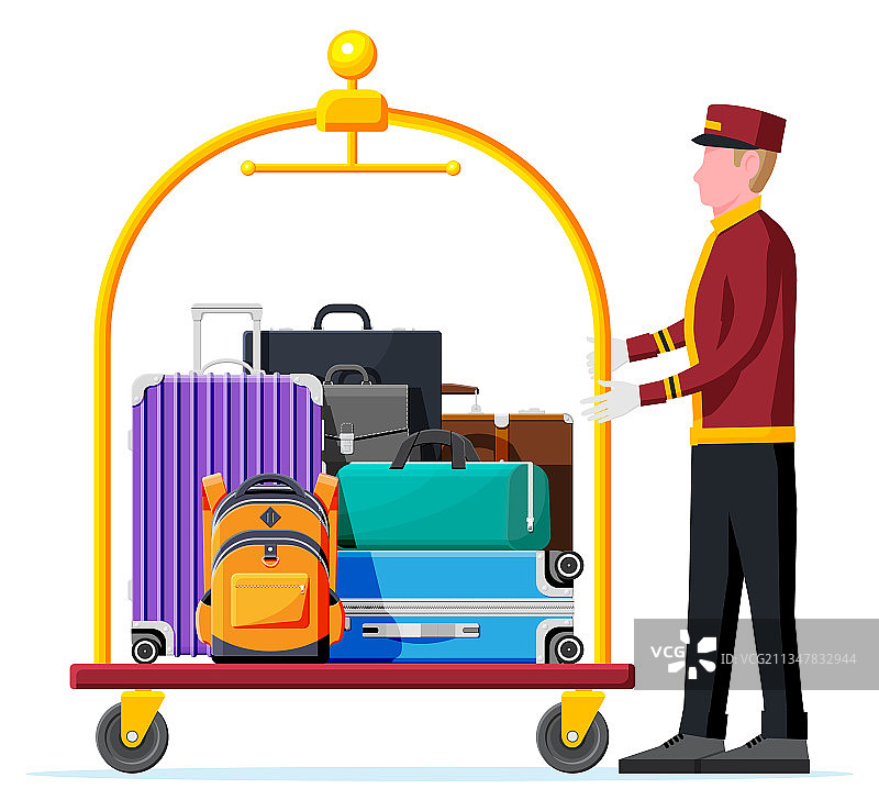 酒店行李车和行李员图片素材